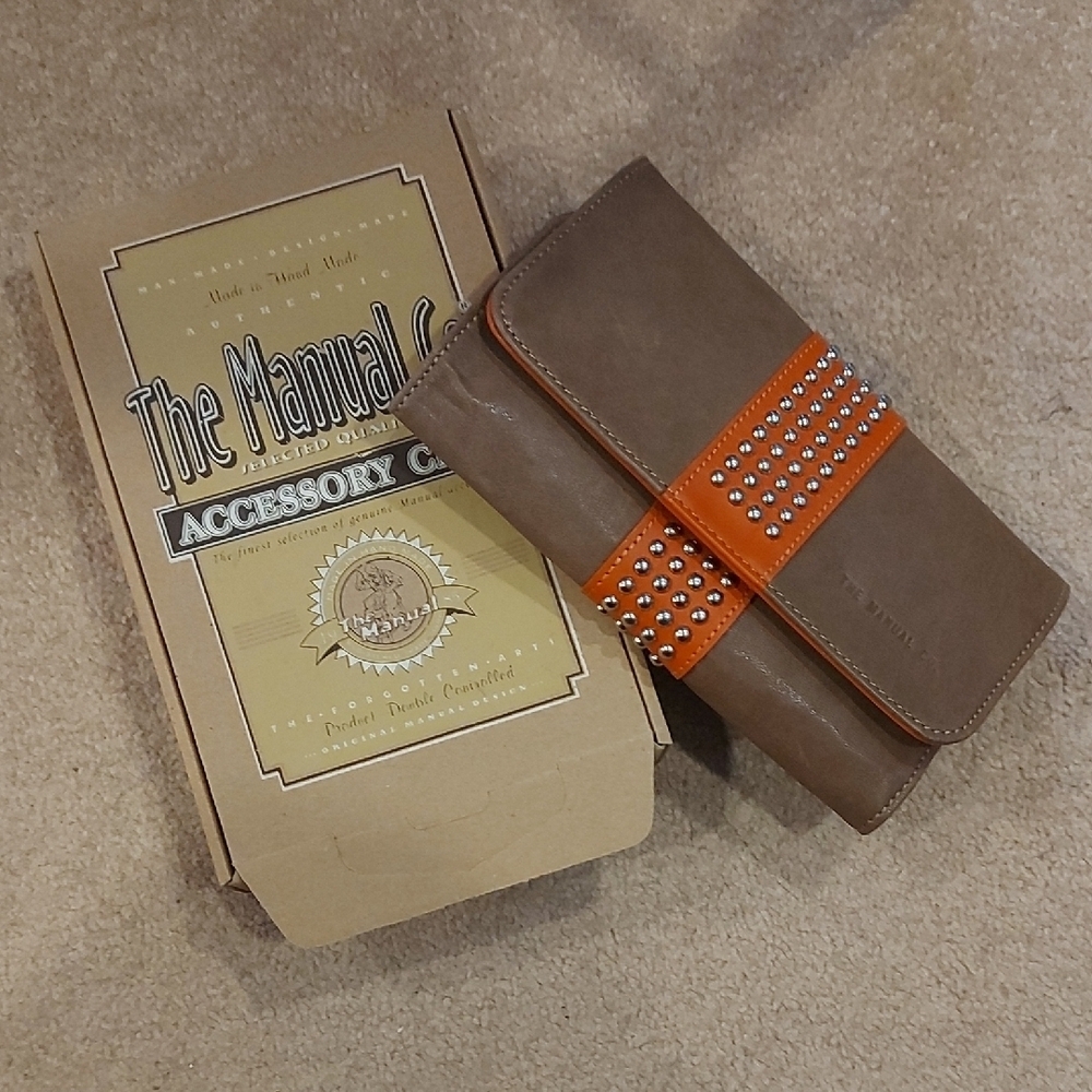 Brown and Orange Studded Leather Wallet